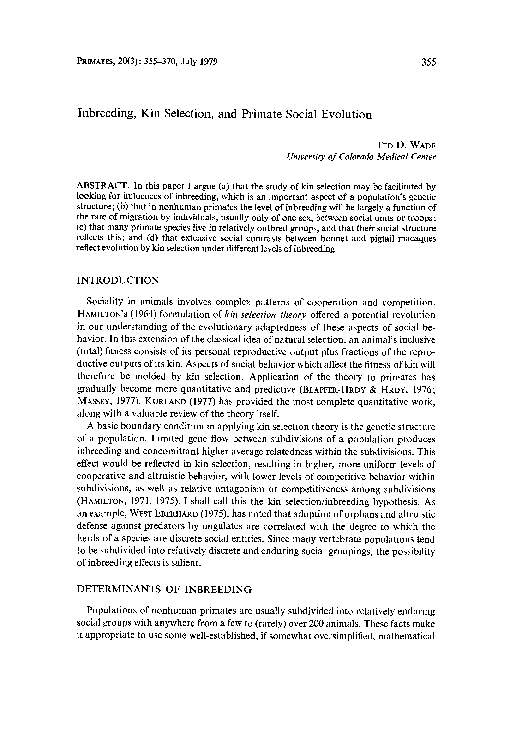 (PDF) Inbreeding, Kin Selection, and Primate Social Evolution