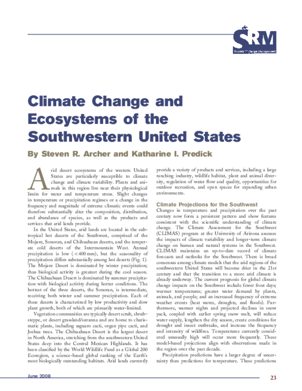 (PDF) Climate Change and Ecosystems of the Southwestern United States