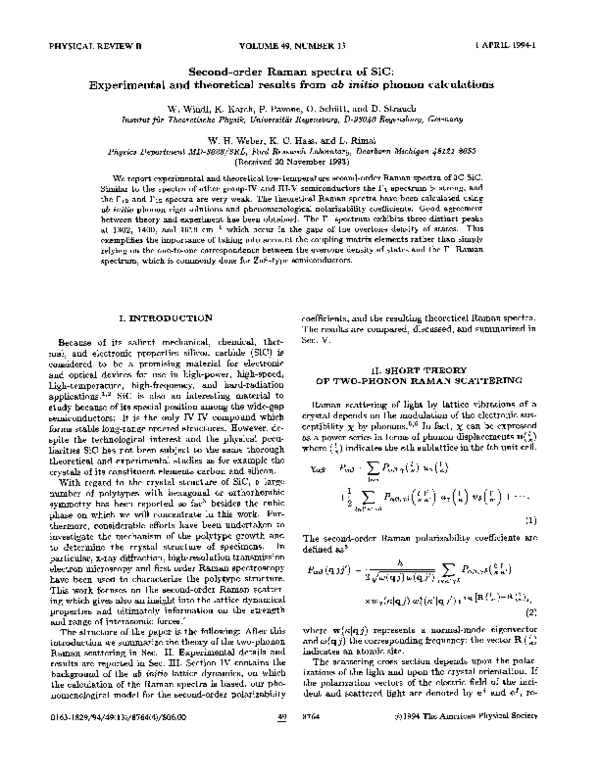 (PDF) Second-order Raman spectra of SiC: Experimental and theoretical ...