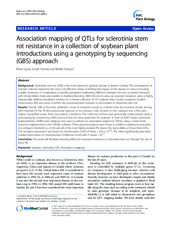 (PDF) Association mapping of QTLs for sclerotinia stem rot resistance ...