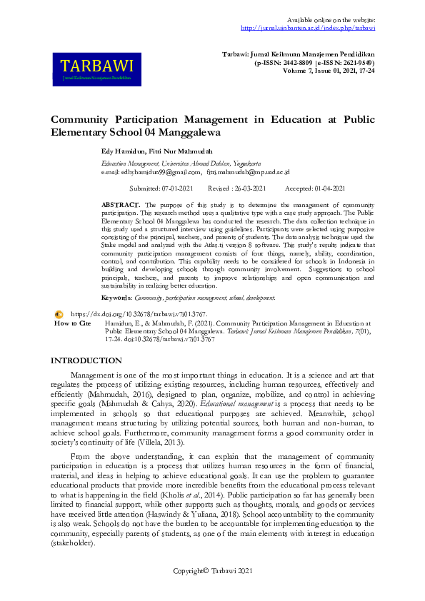 (PDF) Community Participation Management in Education at Public ...
