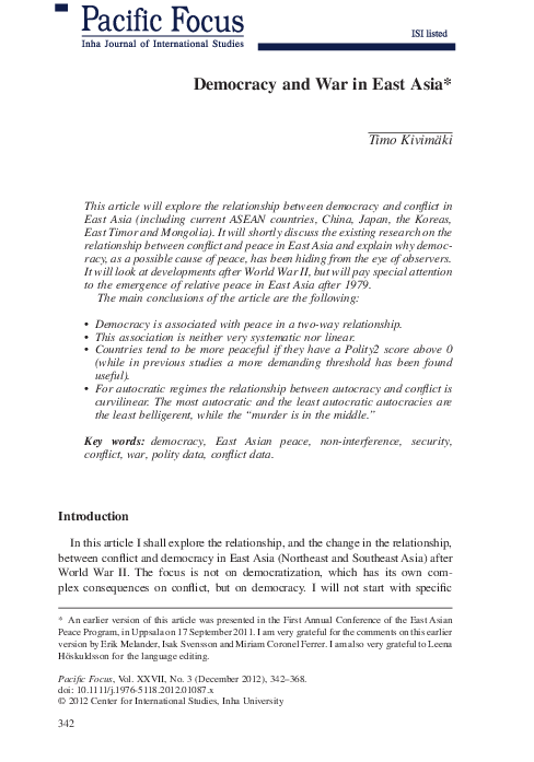 (PDF) Democracy and War in East Asia
