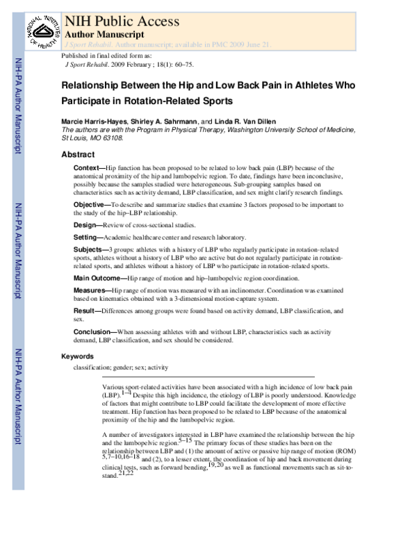 (PDF) Relationship between the hip and low back pain in athletes who ...