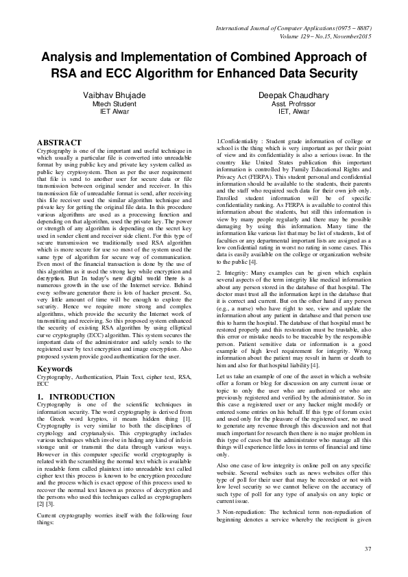 (PDF) Analysis and Implementation of Combined Approach of RSA and ECC ...