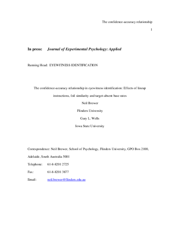 (PDF) The confidence-accuracy relationship in eyewitness identification ...