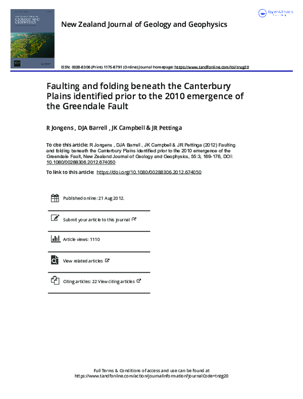 (PDF) Faulting and folding beneath the Canterbury Plains identified ...