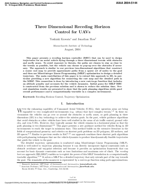 (PDF) Three Dimensional Receding Horizon Control for UAVs
