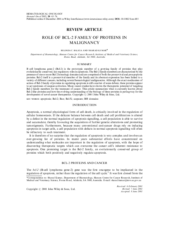 (PDF) Role of Bcl-2 family of proteins in malignancy