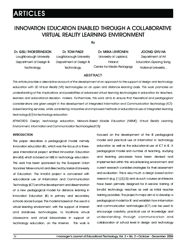 (PDF) Innovation Education Enabled Through A Collaborative Virtual ...