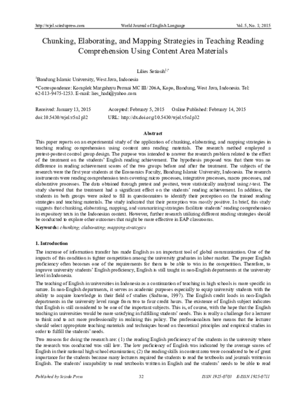 (PDF) Chunking, Elaborating, and Mapping Strategies in Teaching Reading ...