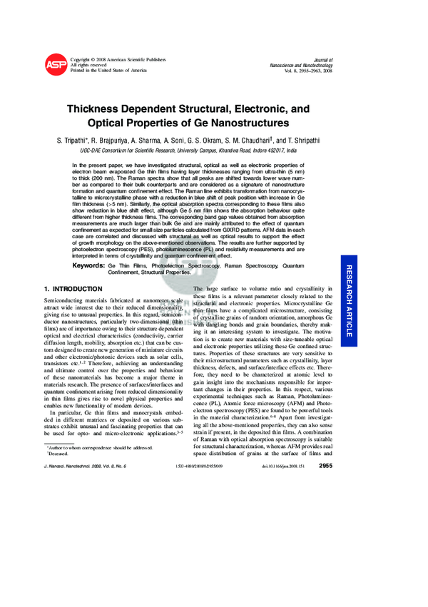 (PDF) Thickness Dependent Structural, Electronic, and Optical ...