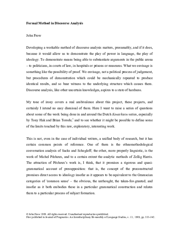 (PDF) Formal method in discourse analysis