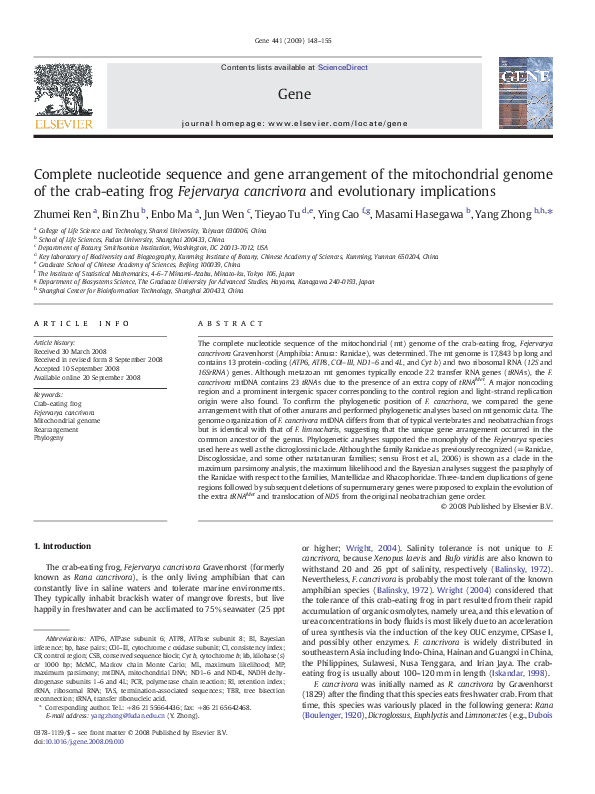 (PDF) Complete nucleotide sequence and gene arrangement of the ...
