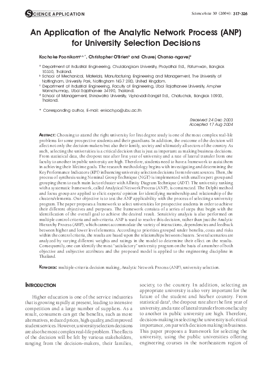 (PDF) An Application of the Analytic Network Process (ANP) for ...