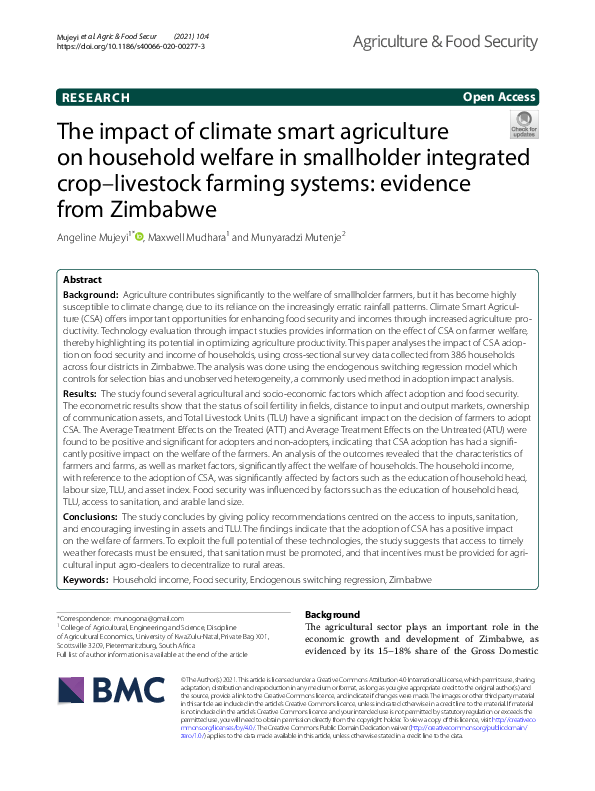 (PDF) The impact of climate smart agriculture on household welfare in ...