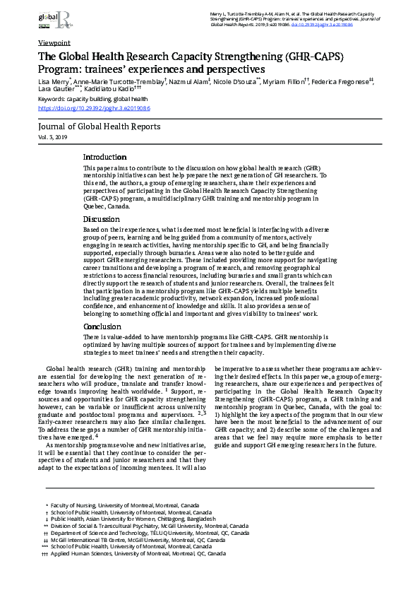 (PDF) The Global Health Research Capacity Strengthening (GHR-CAPS ...