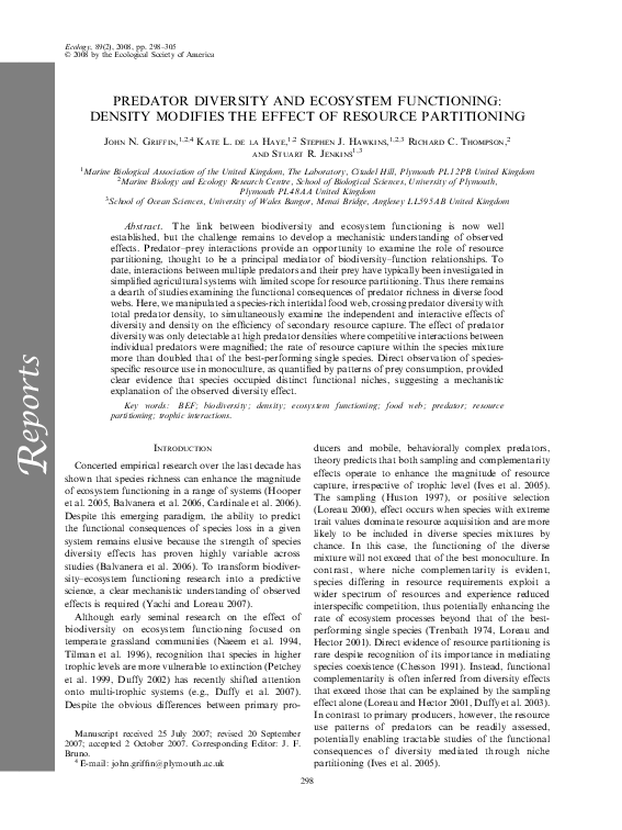(PDF) Predator Diversity and Ecosystem Functioning: Density Modifies ...