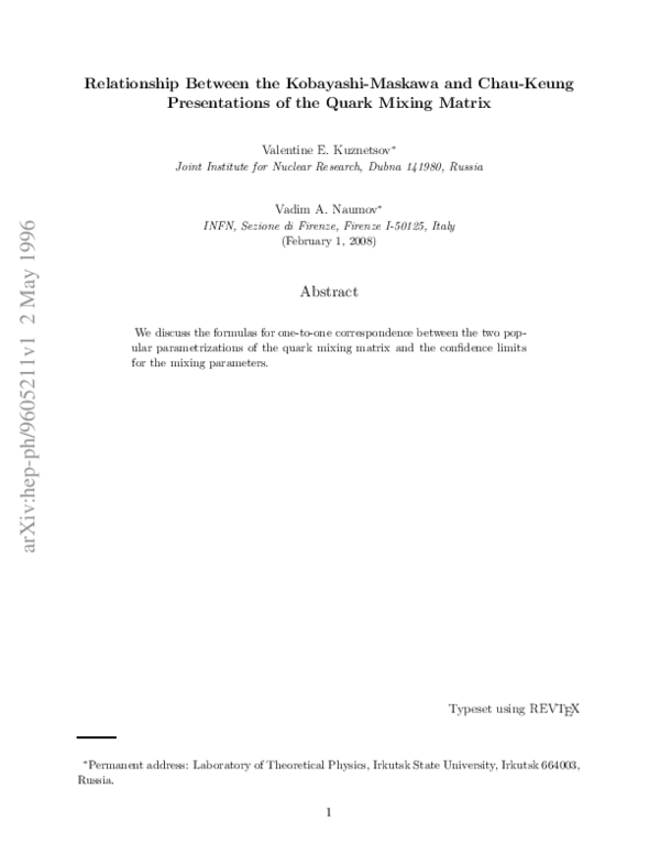 (PDF) Relationship between the Kobayashi-Maskawa and Chau-Keung ...