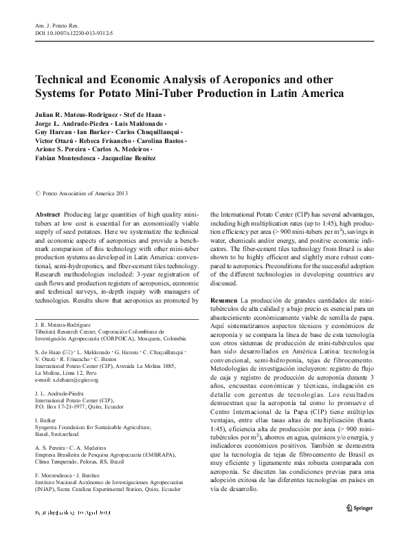 (PDF) Technical and Economic Analysis of Aeroponics and other Systems ...