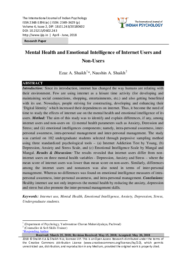 (PDF) Mental Health and Emotional Intelligence of Internet Users and ...