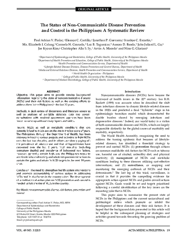 (PDF) The Status of Non-Communicable Disease Prevention and Control in ...