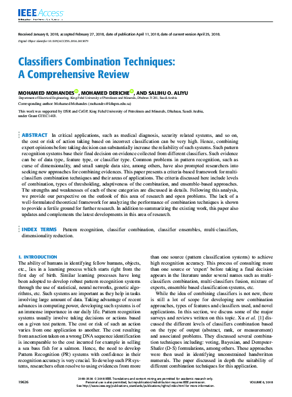 (PDF) Classifiers Combination Techniques: A Comprehensive Review