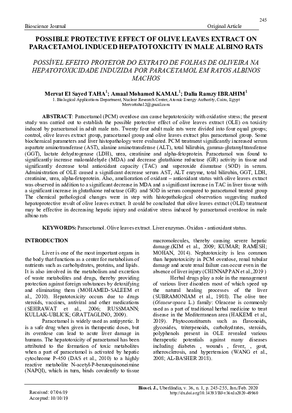 (PDF) Possible protective effect of olive leaves extract on paracetamol ...