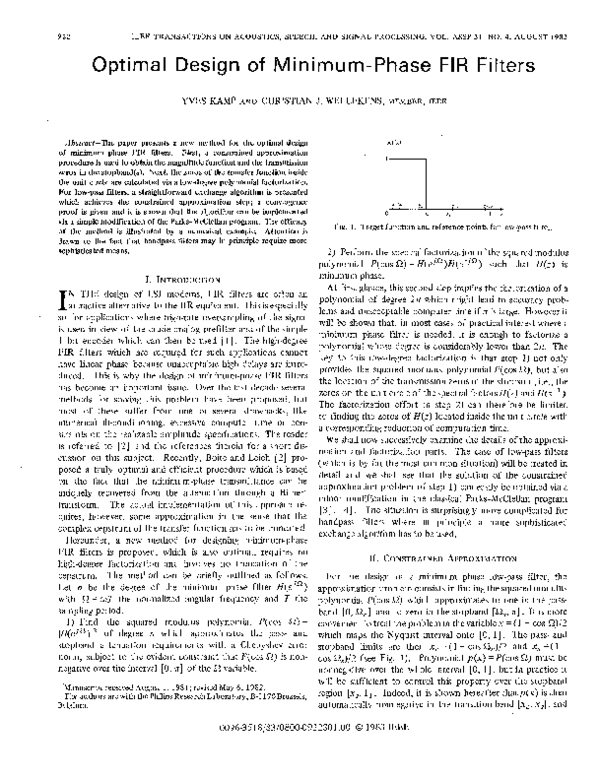 (PDF) Optimal design of minimum phase FIR filters