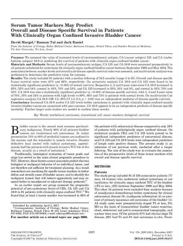 (PDF) Serum Tumor Markers May Predict Overall and Disease Specific ...