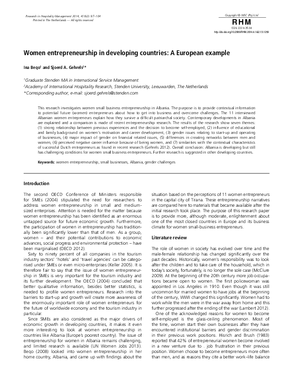 (PDF) Women entrepreneurship in developing countries