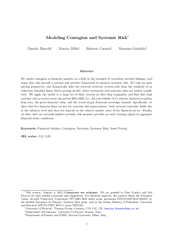 (PDF) Modeling Contagion and Systemic Risk