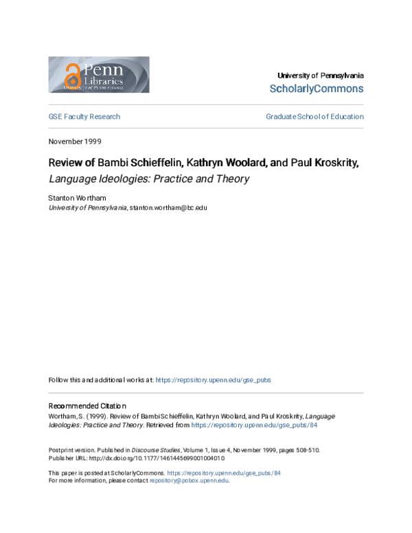 (PDF) Review of Bambi Schieffelin, Kathryn Woolard, and Paul Kroskrity ...