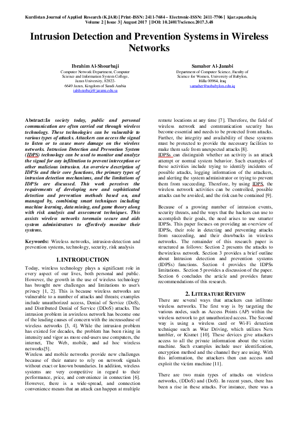(PDF) Intrusion Detection and Prevention Systems in Wireless Networks