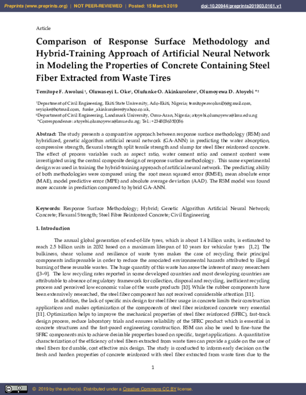 (PDF) Comparison of Response Surface Methodology and Hybrid-Training ...
