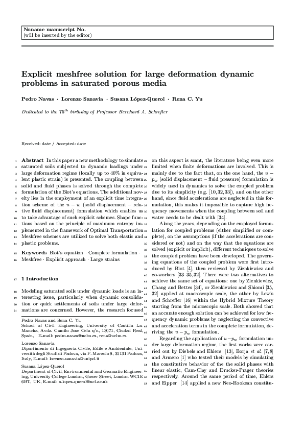 (PDF) Explicit meshfree solution for large deformation dynamic problems ...