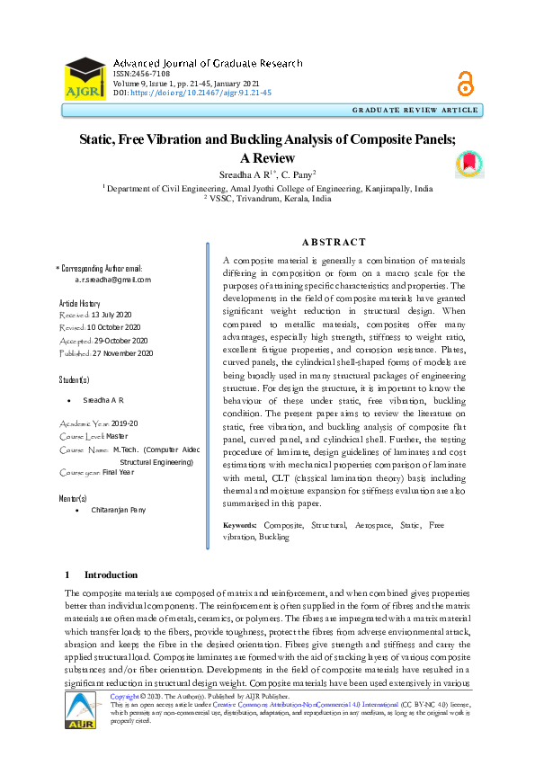 (PDF) Static, Free Vibration and Buckling Analysis of Composite Panels ...