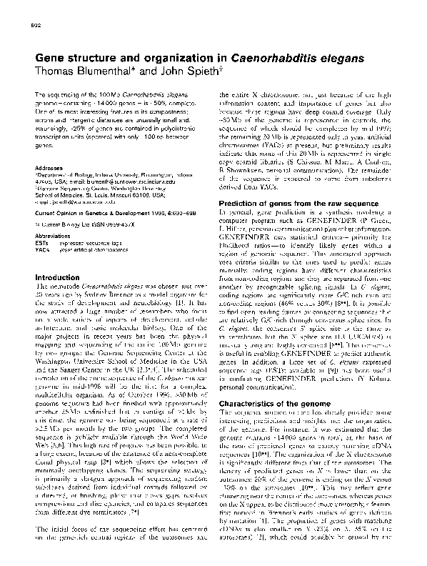 (PDF) Gene structure and organization in Caenorhabditis elegans
