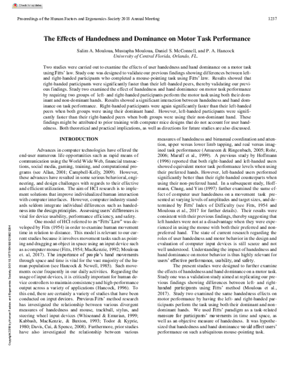 (PDF) The Effects of Handedness and Dominance on Motor Task Performance
