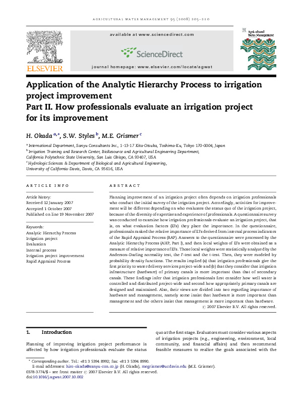 (PDF) Application of the Analytic Hierarchy Process to irrigation ...