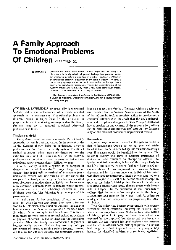 (PDF) A Family Approach to Emotional Problems of Children