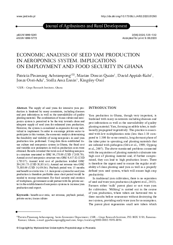 (PDF) Economics analysis of Seed Yam production in Aeroponic system