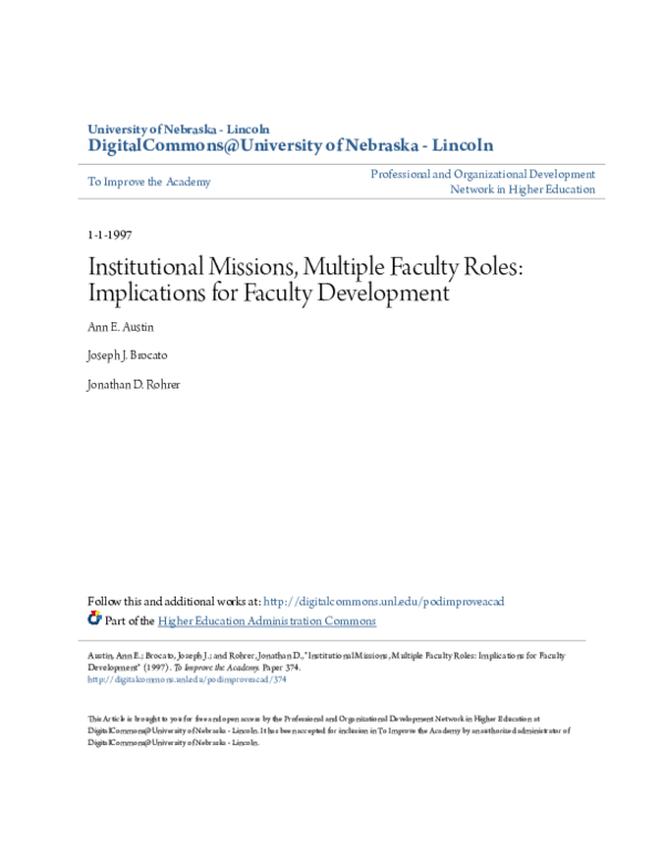 (PDF) Institutional Missions, Multiple Faculty Roles: Implications for ...