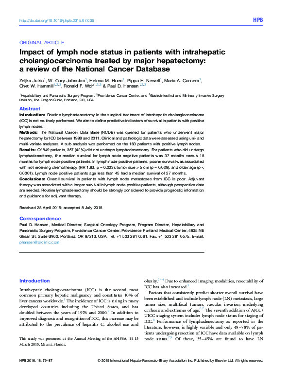 (PDF) Impact of lymph node status in patients with intrahepatic ...