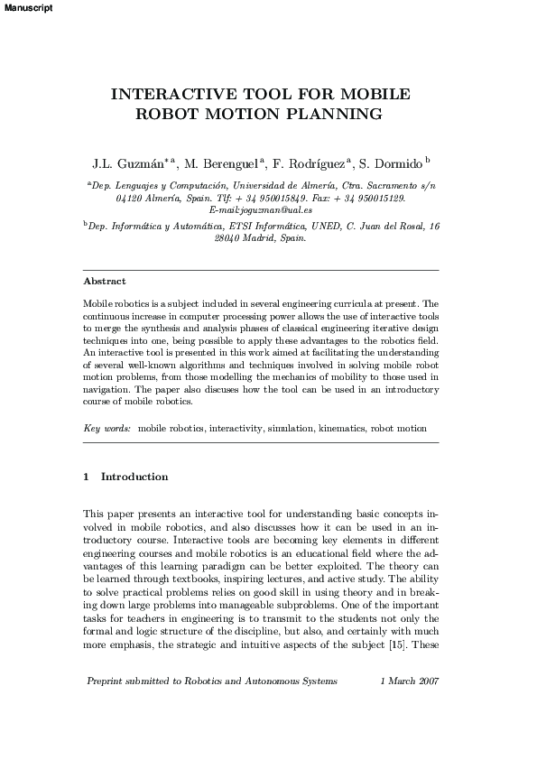 (PDF) An interactive tool for mobile robot motion planning