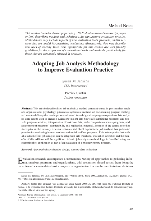 (PDF) Adapting Job Analysis Methodology to Improve Evaluation Practice