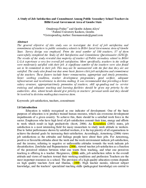 (DOC) A Study of Job Satisfaction and Commitment Among Public Secondary ...