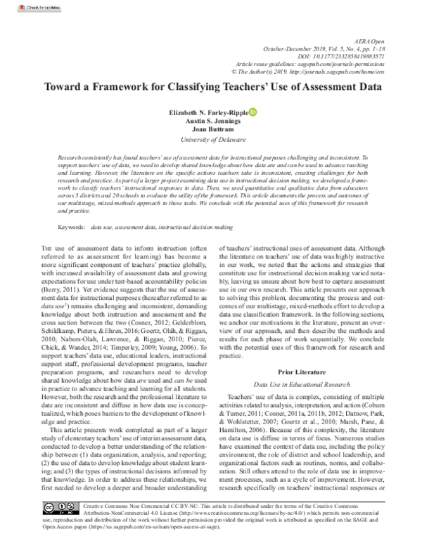 (PDF) Toward a Framework for Classifying Teachers’ Use of Assessment Data
