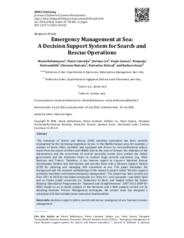 (PDF) Emergency management at sea: A decision support system for Search ...