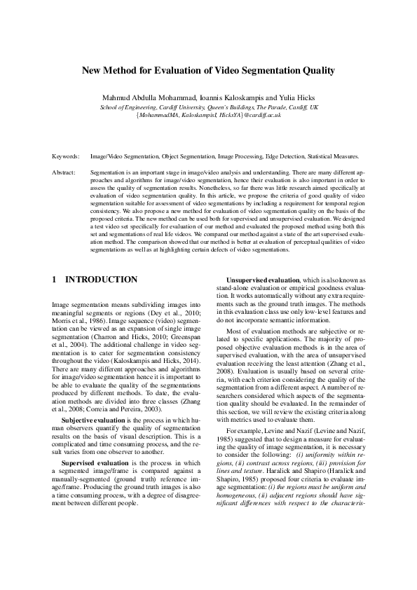 (PDF) New Method for Evaluation of Video Segmentation Quality
