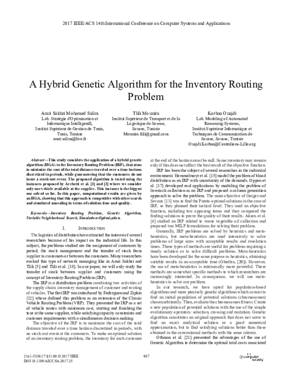 (PDF) A Hybrid Genetic Algorithm for the Inventory Routing Problem